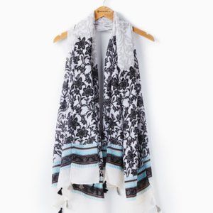 Border Tassel Scarf in Black